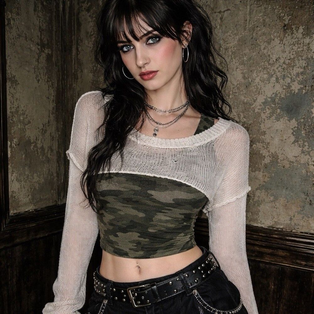 Signature Open Knit Cropped Top Shrug M Bolero Wool Blend Sheer Fairy Grunge